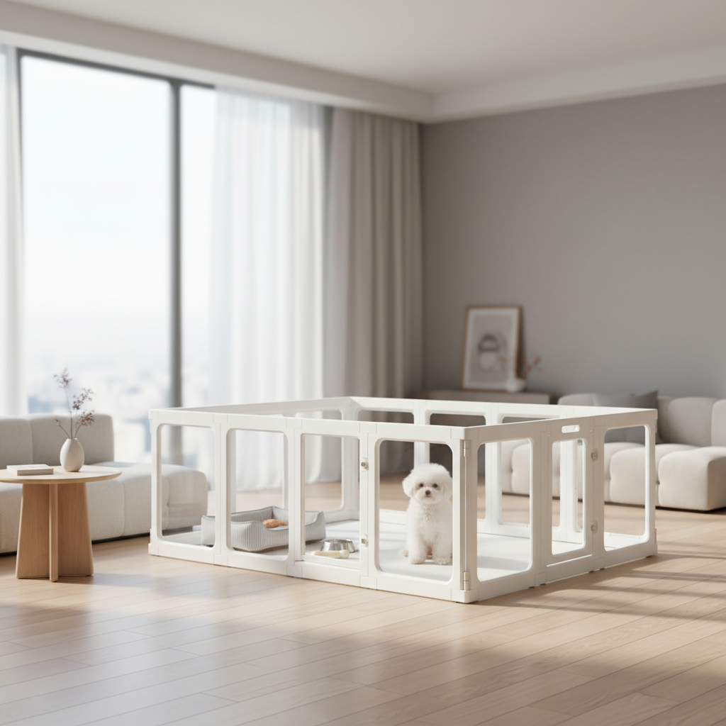 Stylish Clear Acrylic Dog Playpen with Gate – 23.6" Tall Indoor Pet Enclosure for Puppies, Cats & Bunnies | Foldable and Easy to Assemble Whelping Box (8 or 10 Panels)