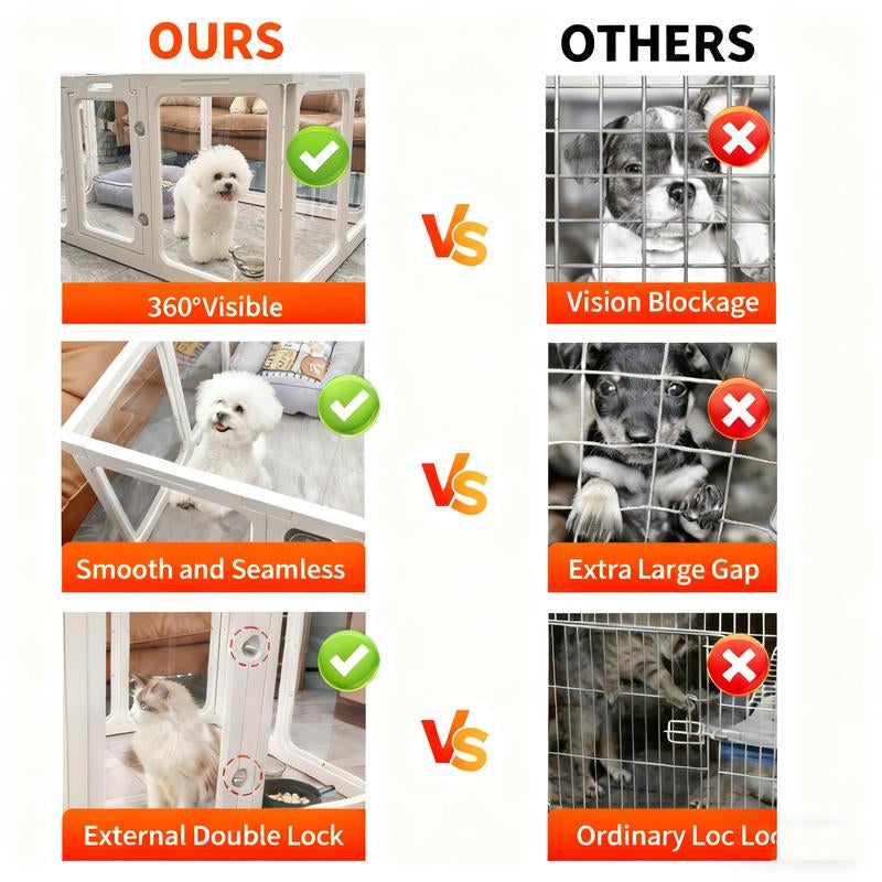 Clear Acrylic Dog Playpen with Gate – 23.6” Tall Indoor Pet Pen for Puppies, Cats & Bunnies | Foldable, Easy-Assemble Whelping Box (8- or 10-Panel)