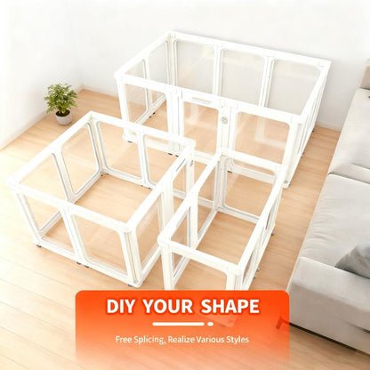 Clear Acrylic Dog Playpen with Gate – 23.6” Tall Indoor Pet Pen for Puppies, Cats & Bunnies | Foldable, Easy-Assemble Whelping Box (8- or 10-Panel)