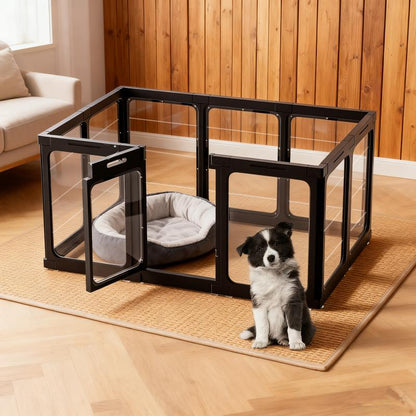 Clear Acrylic Dog Playpen with Gate – 23.6” Tall Indoor Pet Pen for Puppies, Cats & Bunnies | Foldable, Easy-Assemble Whelping Box (8- or 10-Panel)