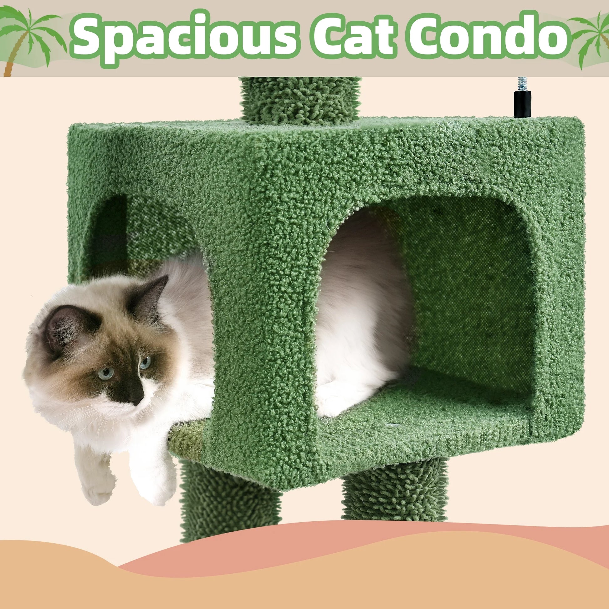 35.4" Desert Cactus Cat Tree with Scratching Toy, Hanging Ball, Cat Tower Furniture Sisal-Covered Scratching Posts,Green