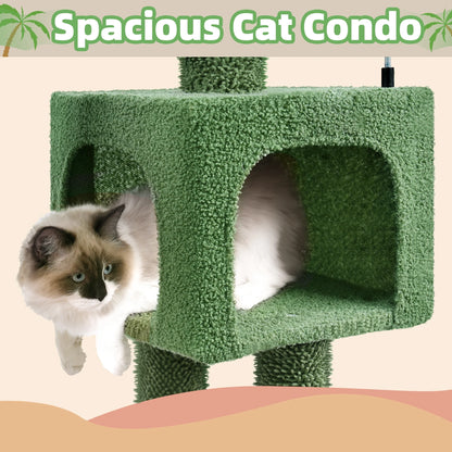 35.4" Desert Cactus Cat Tree with Scratching Toy, Hanging Ball, Cat Tower Furniture Sisal-Covered Scratching Posts,Green