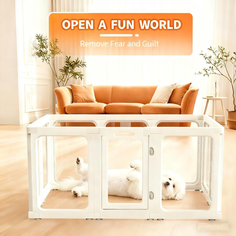 Clear Acrylic Dog Playpen with Gate – 23.6” Tall Indoor Pet Pen for Puppies, Cats & Bunnies | Foldable, Easy-Assemble Whelping Box (8- or 10-Panel)