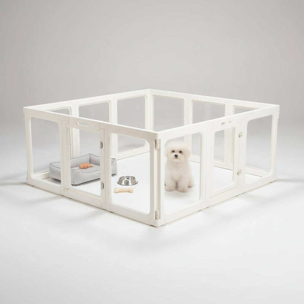 Stylish Clear Acrylic Dog Playpen with Gate – 23.6" Tall Indoor Pet Enclosure for Puppies, Cats & Bunnies | Foldable and Easy to Assemble Whelping Box (8 or 10 Panels)