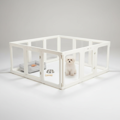 Stylish Clear Acrylic Dog Playpen with Gate – 23.6" Tall Indoor Pet Enclosure for Puppies, Cats & Bunnies | Foldable and Easy to Assemble Whelping Box (8 or 10 Panels)