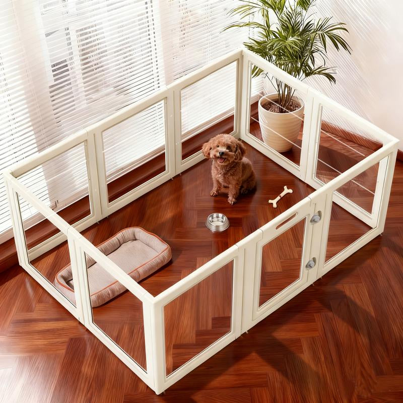 Clear Acrylic Dog Playpen with Gate – 23.6” Tall Indoor Pet Pen for Puppies, Cats & Bunnies | Foldable, Easy-Assemble Whelping Box (8- or 10-Panel)