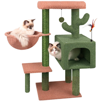 35.4" Desert Cactus Cat Tree with Scratching Toy, Hanging Ball, Cat Tower Furniture Sisal-Covered Scratching Posts,Green